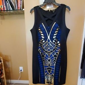 Thalia Sodi black dress with gold blue accents XL